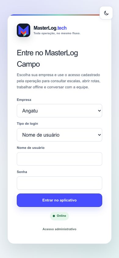 Aplicativo de campo MasterLog em uma tela móvel