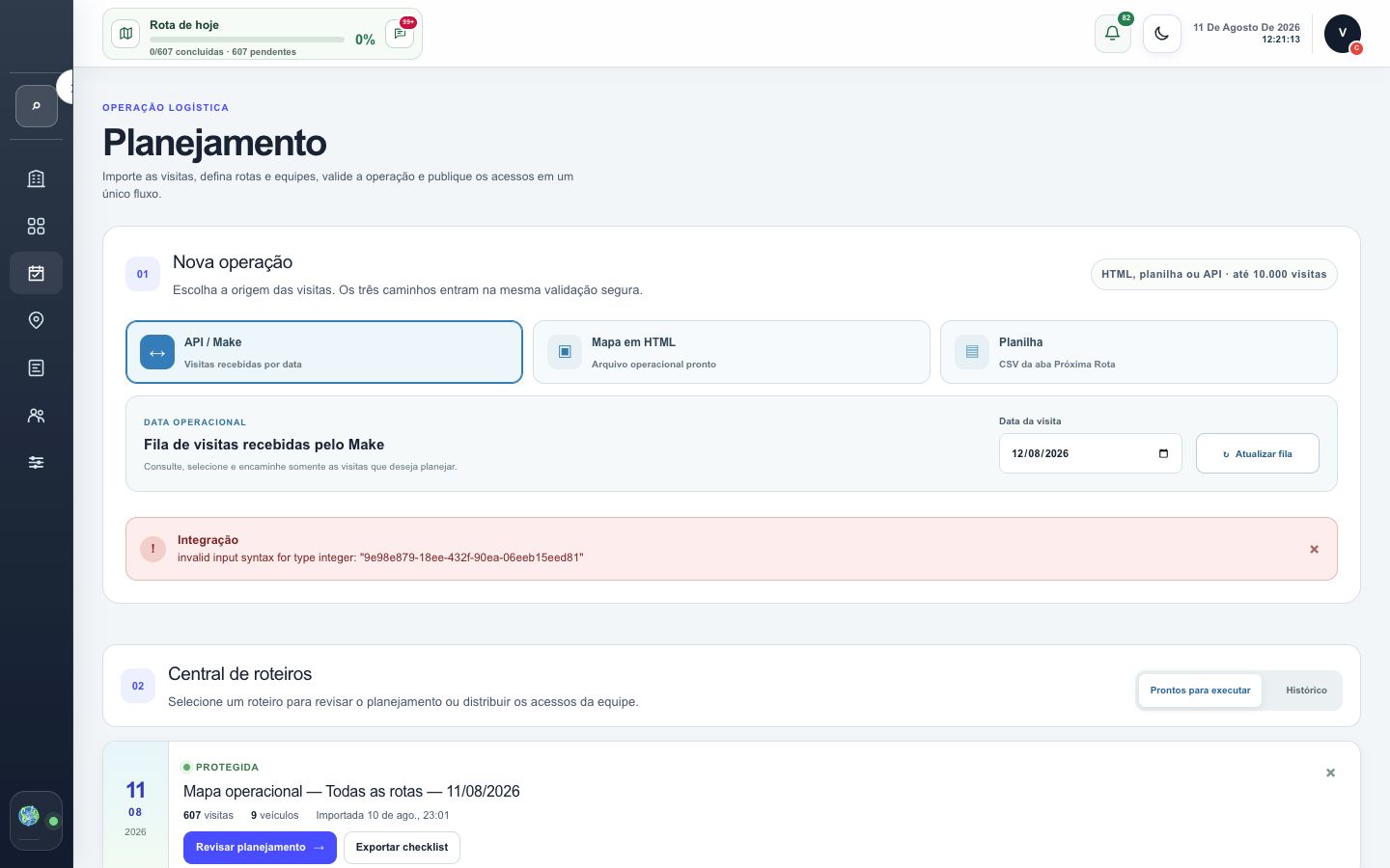 Tela real de planejamento do MasterLog